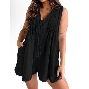Caracilia Black Sleeveless V Neck Tie Front Romper Playsuit Size XL women's NWT
